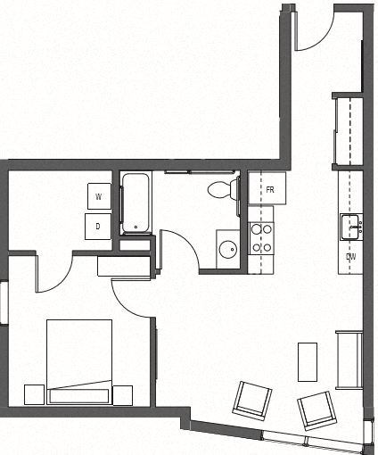 Floor plan for 1 bed, 1 bath, 660 sqft